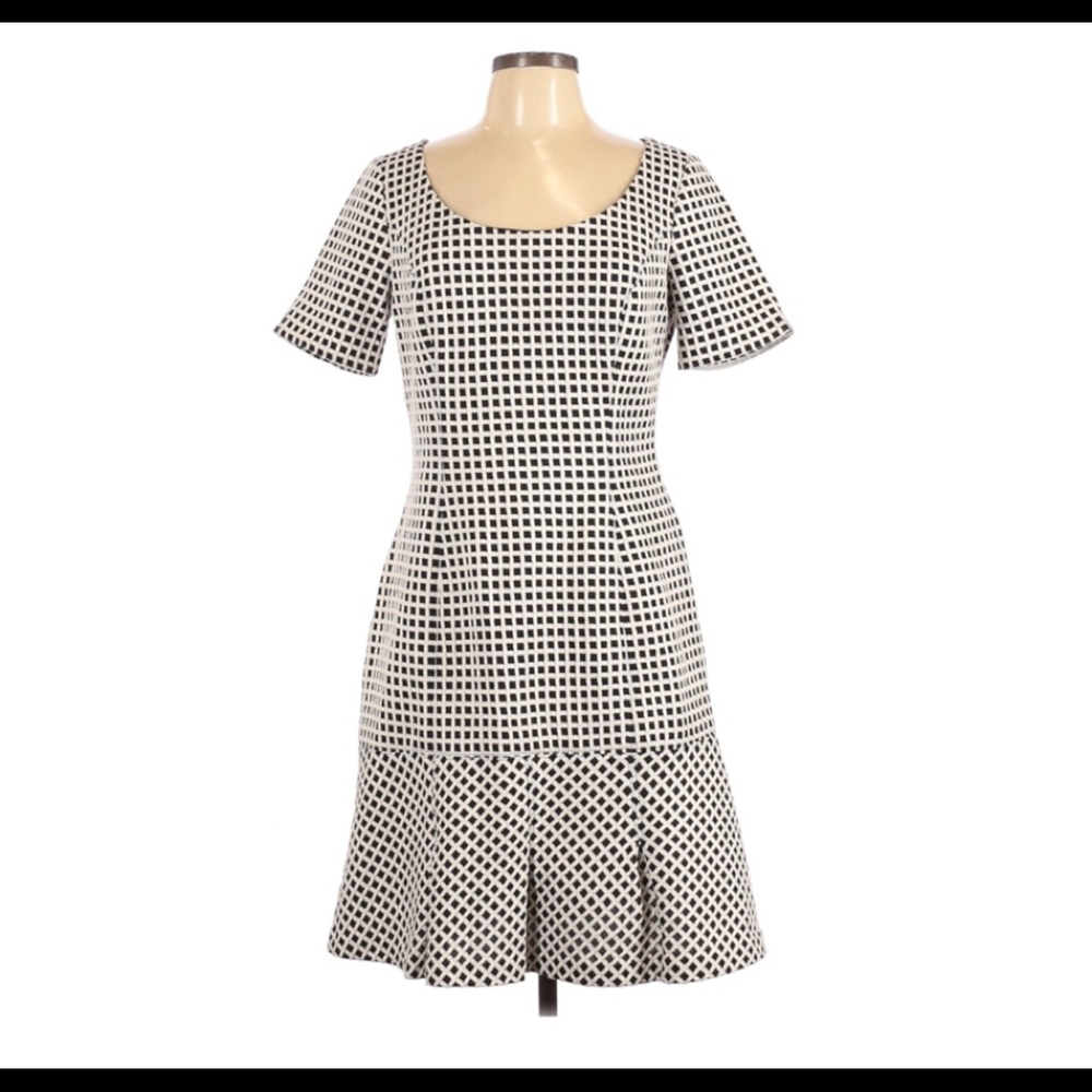 Nine West Black White Checkered Ruffle Hem Dress